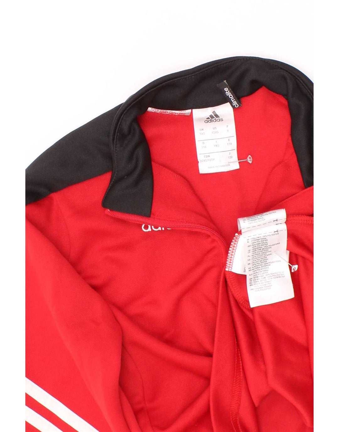 Adidas Boys Zip Neck Pullover Tracksuit Top 5-6 Years XS Red Colourblock