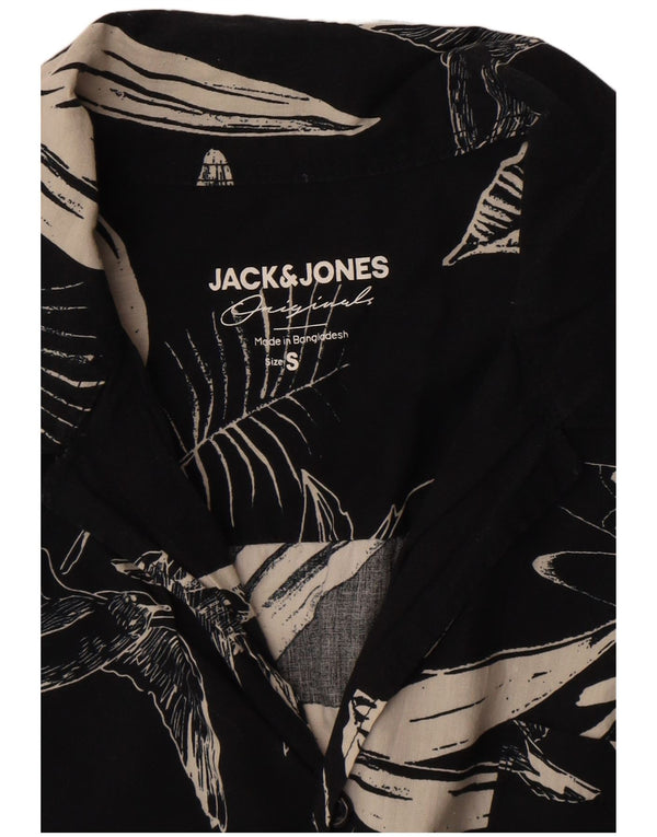 Jack & Jones Mens Short Sleeve Shirt Small Black Floral Cotton Hawaiian