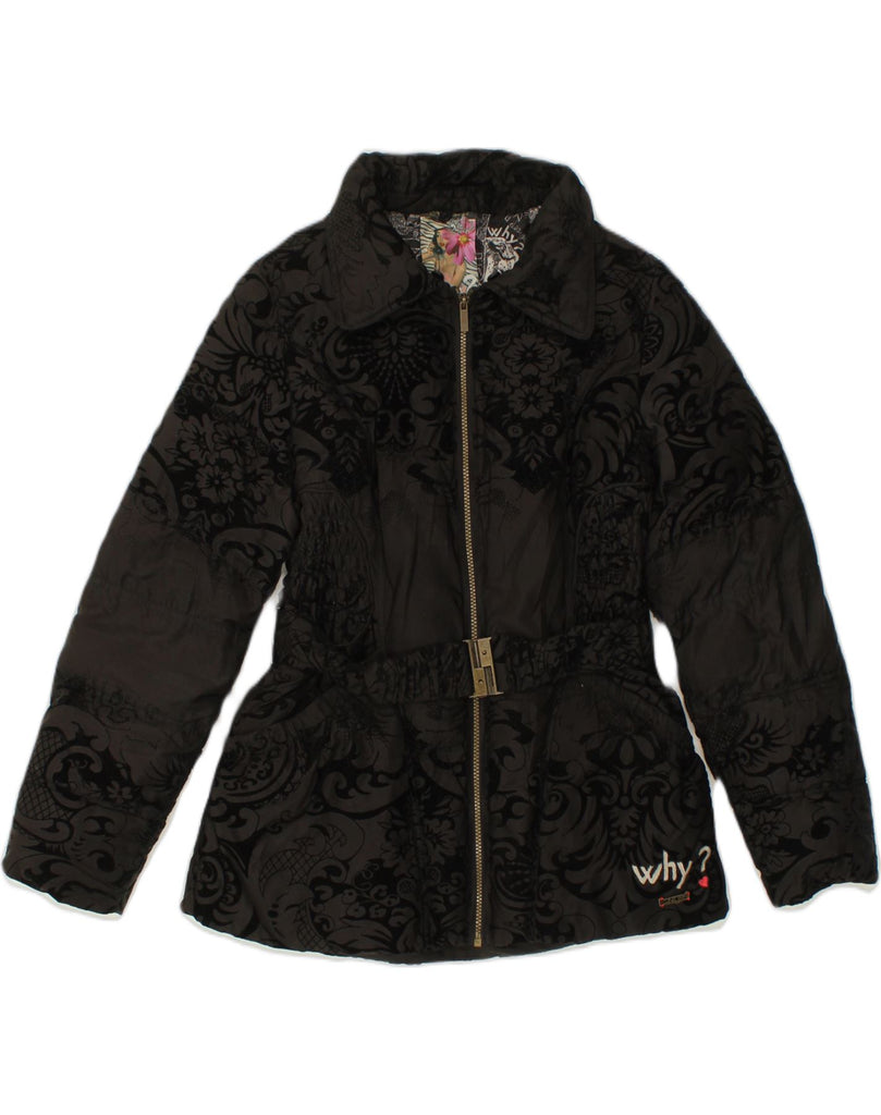 DESIGUAL Womens Padded Jacket IT 42 Medium Black Floral Polyester | Vintage Desigual | Thrift | Second-Hand Desigual | Used Clothing | Messina Hembry 