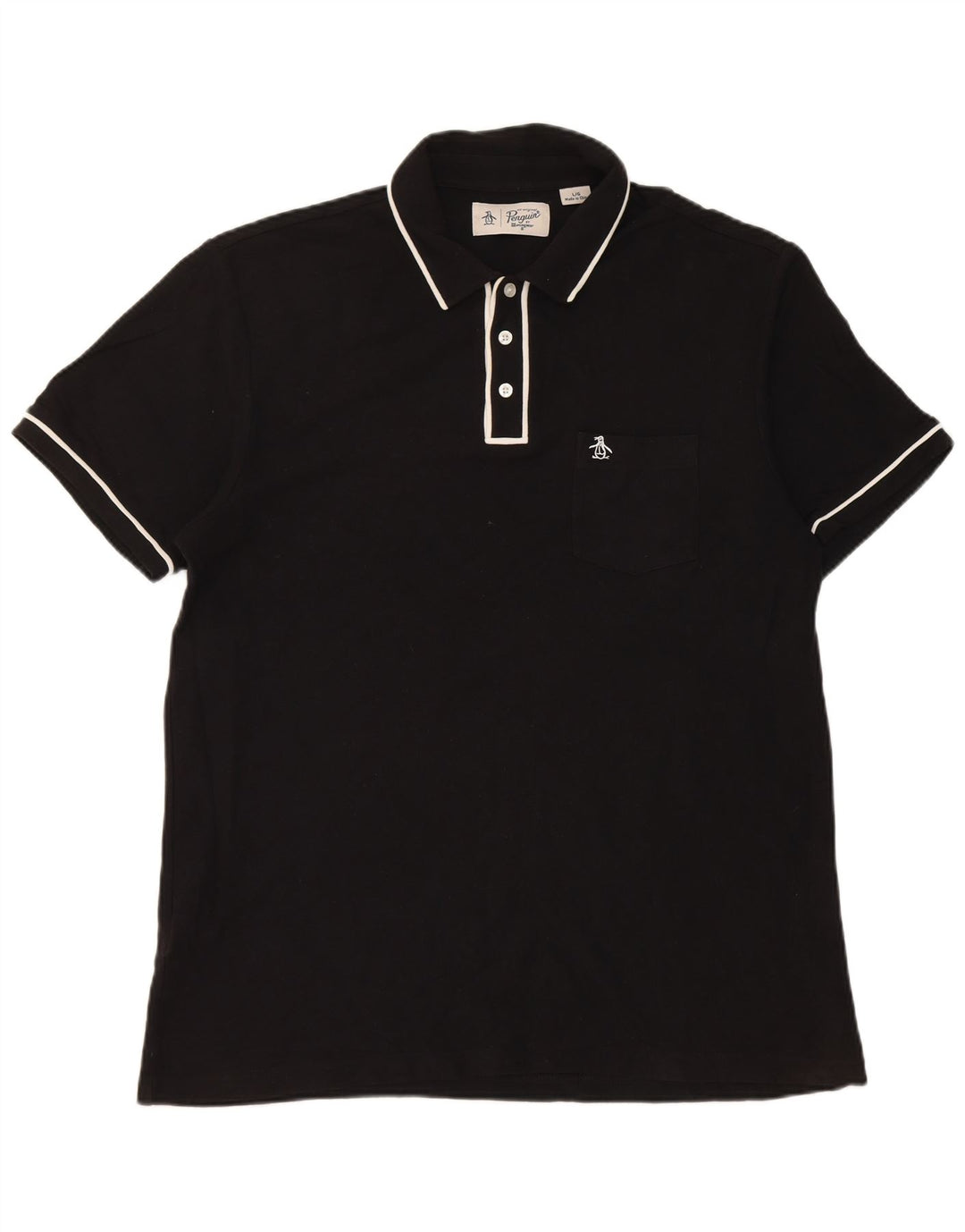 Penguin Mens Short Sleeve Regular Fit Polo Shirt Large Black Cotton