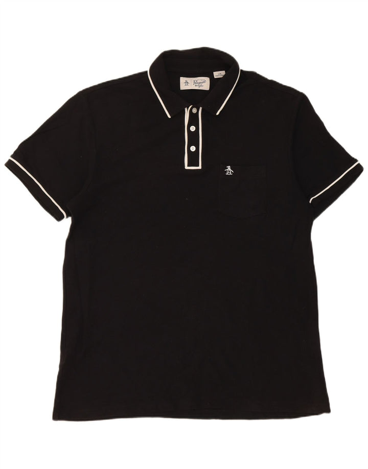 Penguin Mens Short Sleeve Regular Fit Polo Shirt Large Black Cotton