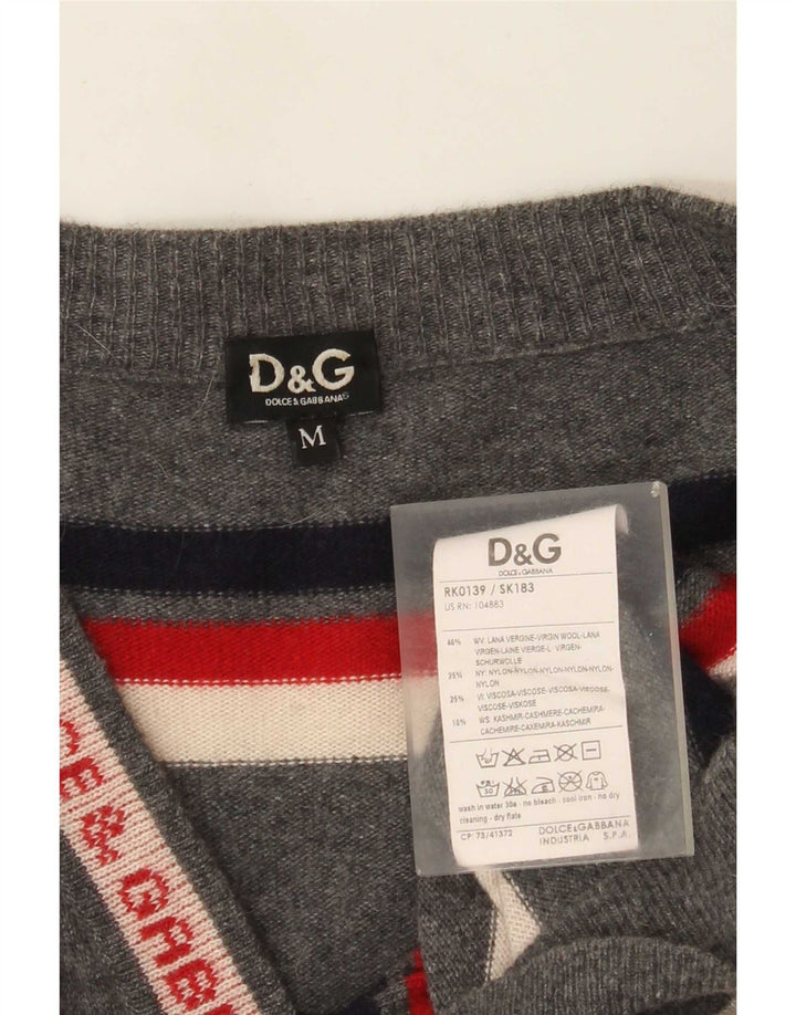 Dolce & Gabbana Mens Graphic Cardigan Sweater Medium Grey Striped Wool