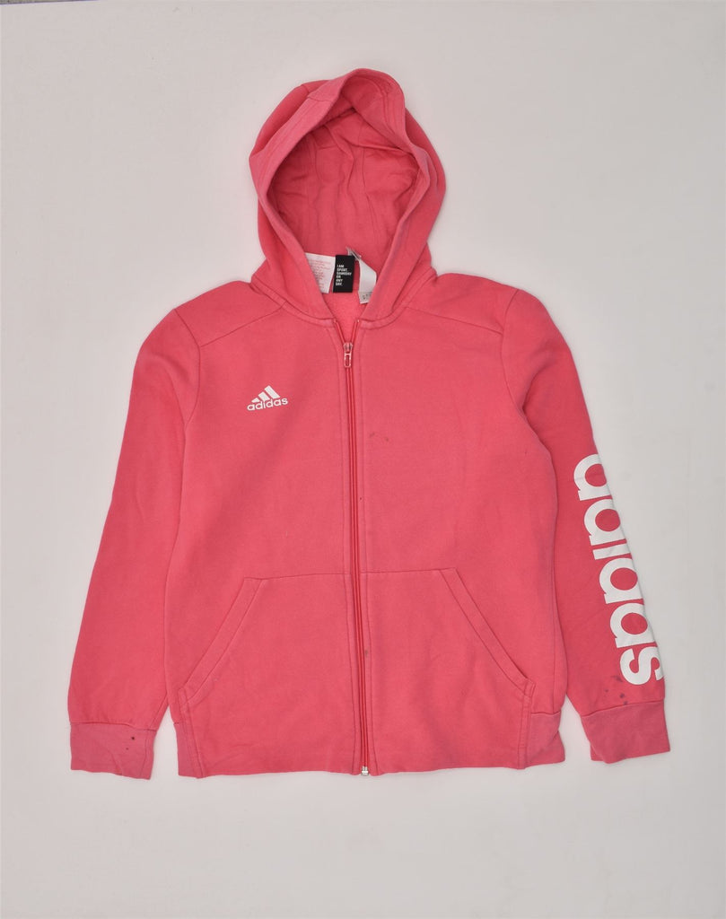 ADIDAS Girls Graphic Zip Hoodie Sweater 14-15 Years Pink Cotton | Vintage Adidas | Thrift | Second-Hand Adidas | Used Clothing | Messina Hembry 