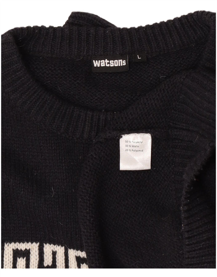Watson's Mens Crew Neck Jumper Sweater Large Black Fair Isle Polyacrylic