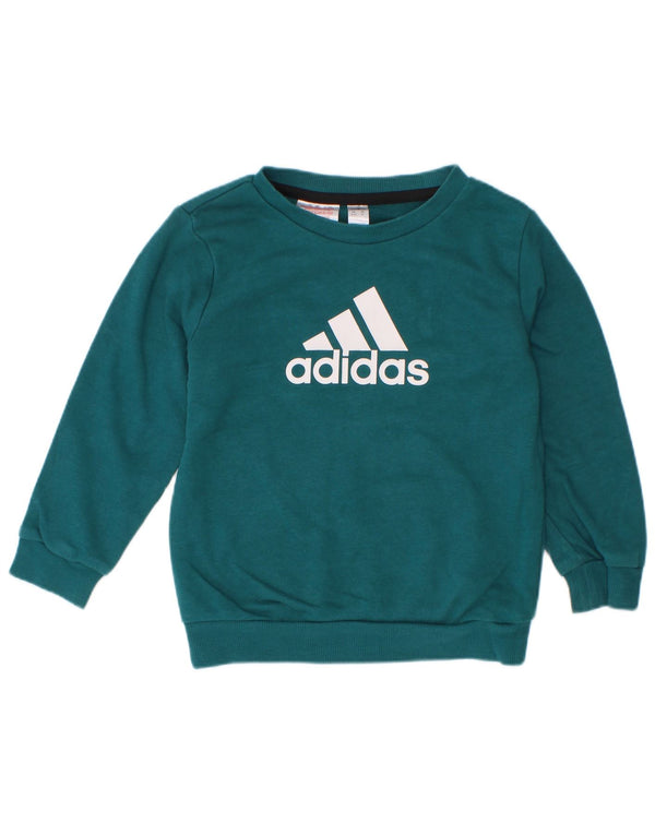 Adidas Boys Graphic Sweatshirt Jumper 3-4 Years Green Cotton