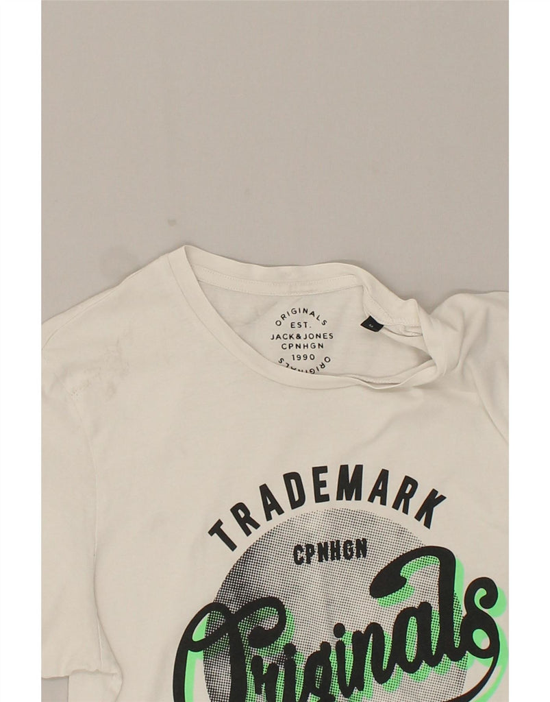 JACK & JONES Mens Graphic T-Shirt Top Medium White Cotton Vintage Jack & Jones and Second-Hand Jack & Jones from Messina Hembry 