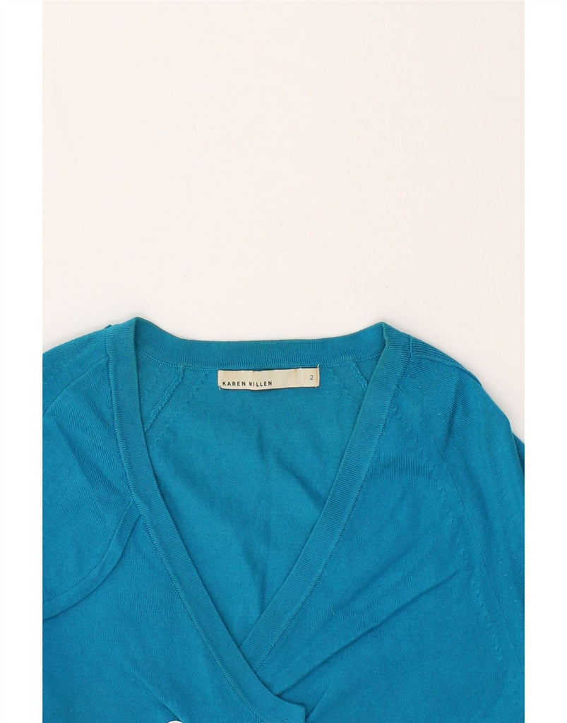 KAREN MILLEN Womens Cardigan Sweater UK 2 2XS Blue Cotton | Vintage Karen Millen | Thrift | Second-Hand Karen Millen | Used Clothing | Messina Hembry 