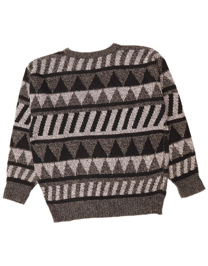 Vintage Mens Crew Neck Jumper Sweater IT 52 Large Grey Geometric