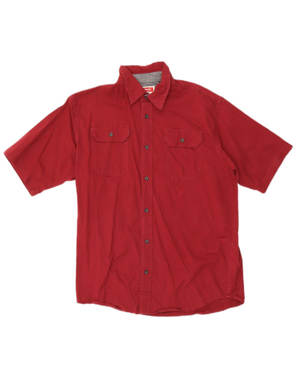 Wrangler Mens Short Sleeve Shirt Medium Burgundy Cotton