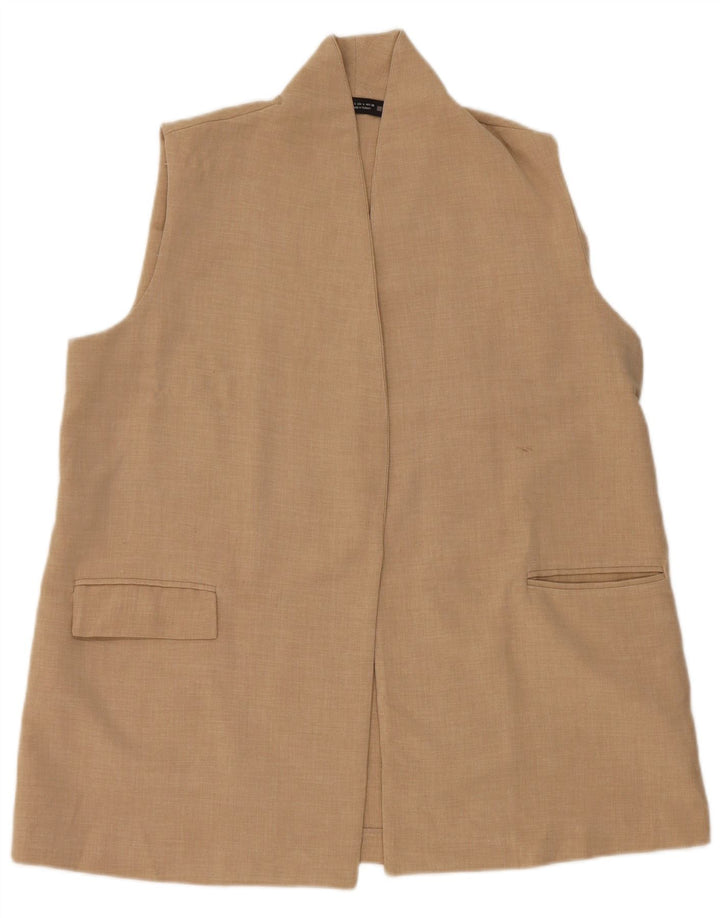 Zara Womens OPEN Waistcoat UK 16 Large Beige Polyester
