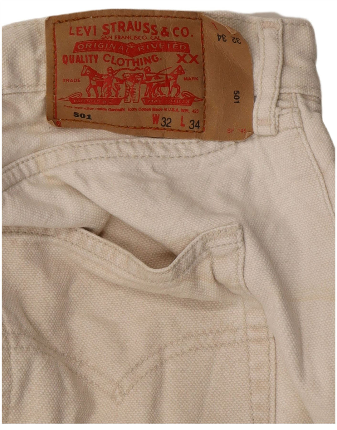 LEVI'S Mens 501 Straight Casual Trousers W32 L30 White