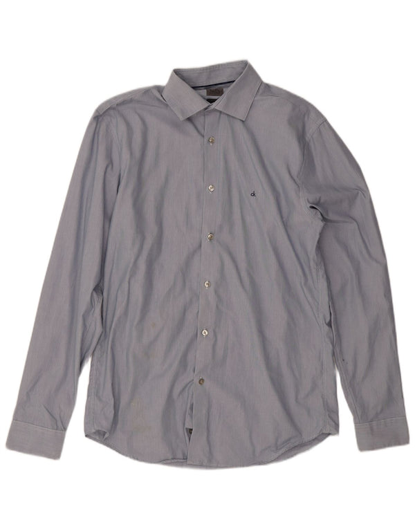 Calvin Klein Mens Fitted Shirt Suze 39 15 1/2 Medium Blue Pinstripe