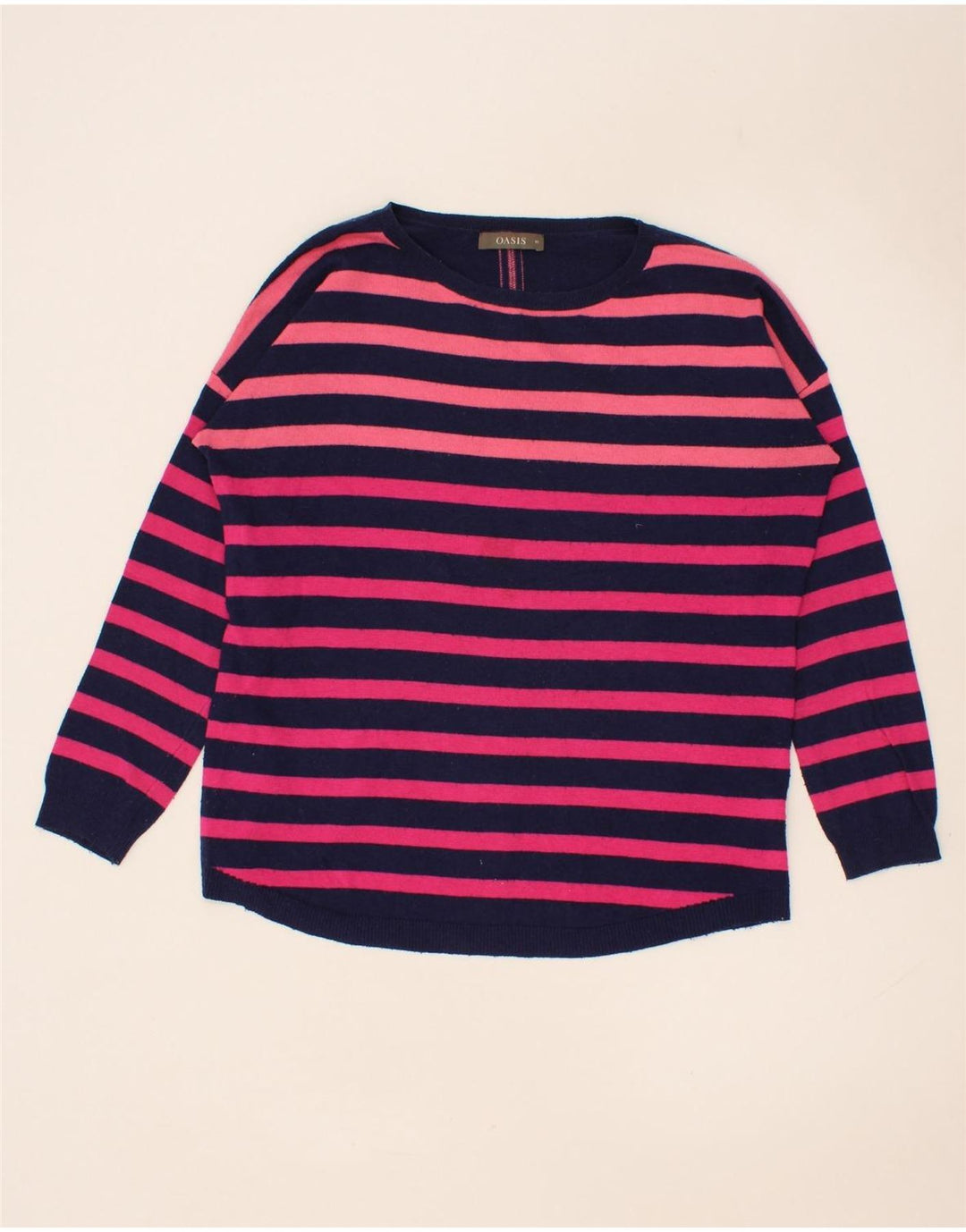OASIS Womens Boat Neck Jumper Sweater UK 14 Medium Navy Blue Striped Vintage Oasis and Second-Hand Oasis from Messina Hembry 