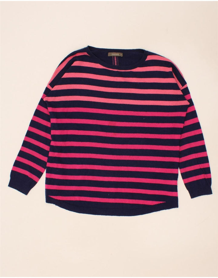 OASIS Womens Boat Neck Jumper Sweater UK 14 Medium Navy Blue Striped Vintage Oasis and Second-Hand Oasis from Messina Hembry 