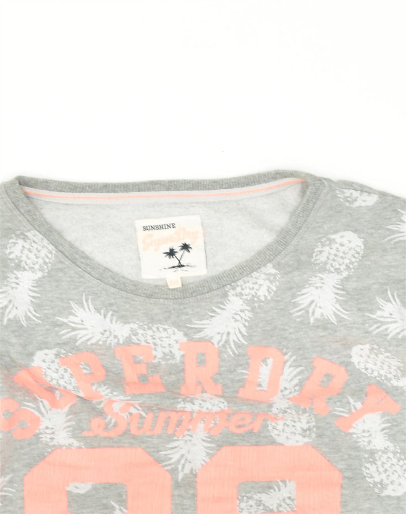 SUPERDRY Womens Graphic Sweatshirt Jumper UK 12 Medium Grey Cotton | Vintage Superdry | Thrift | Second-Hand Superdry | Used Clothing | Messina Hembry 