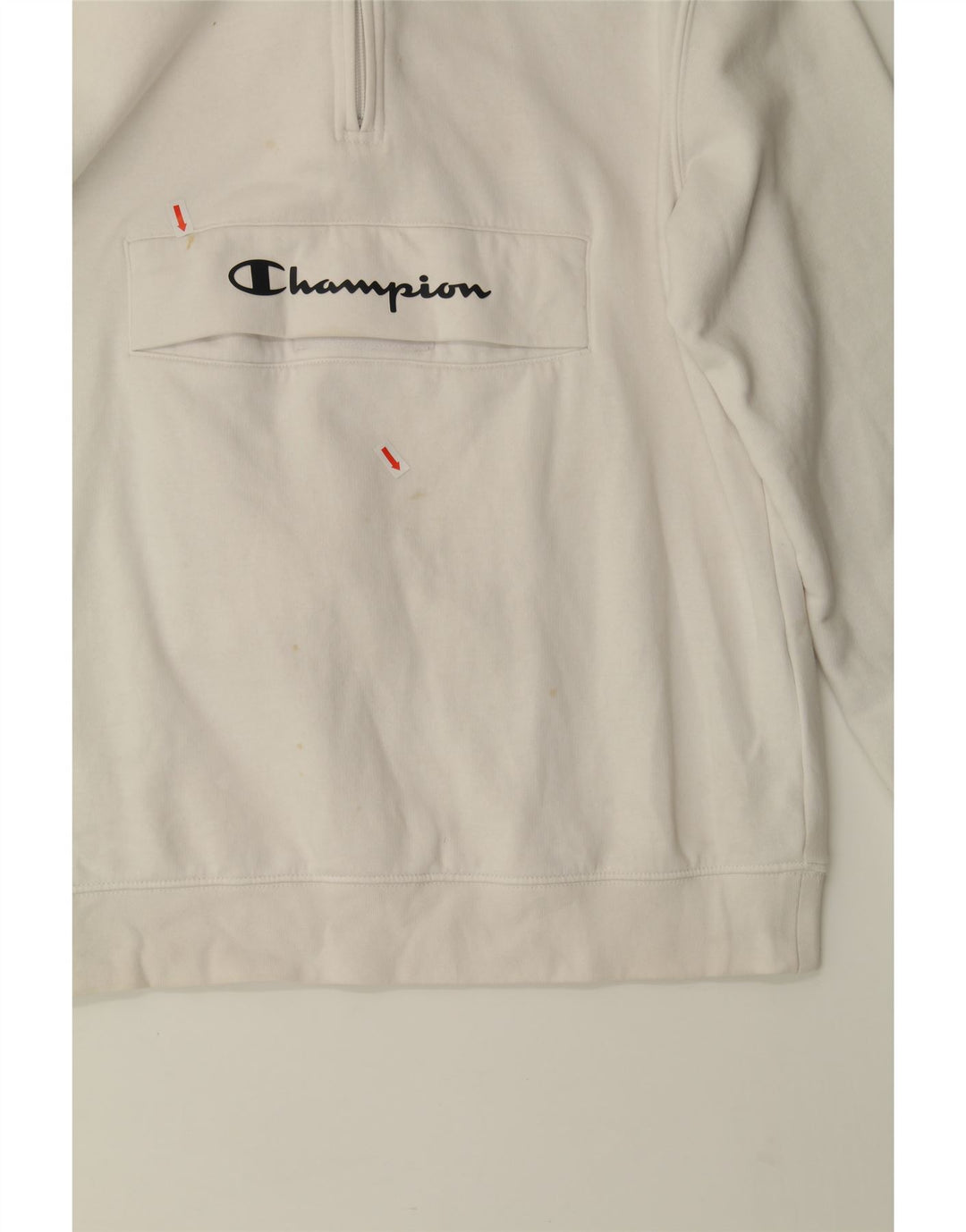 CHAMPION Mens Graphic Zip Neck Hoodie Jumper Small White Cotton Vintage Champion and Second-Hand Champion from Messina Hembry 
