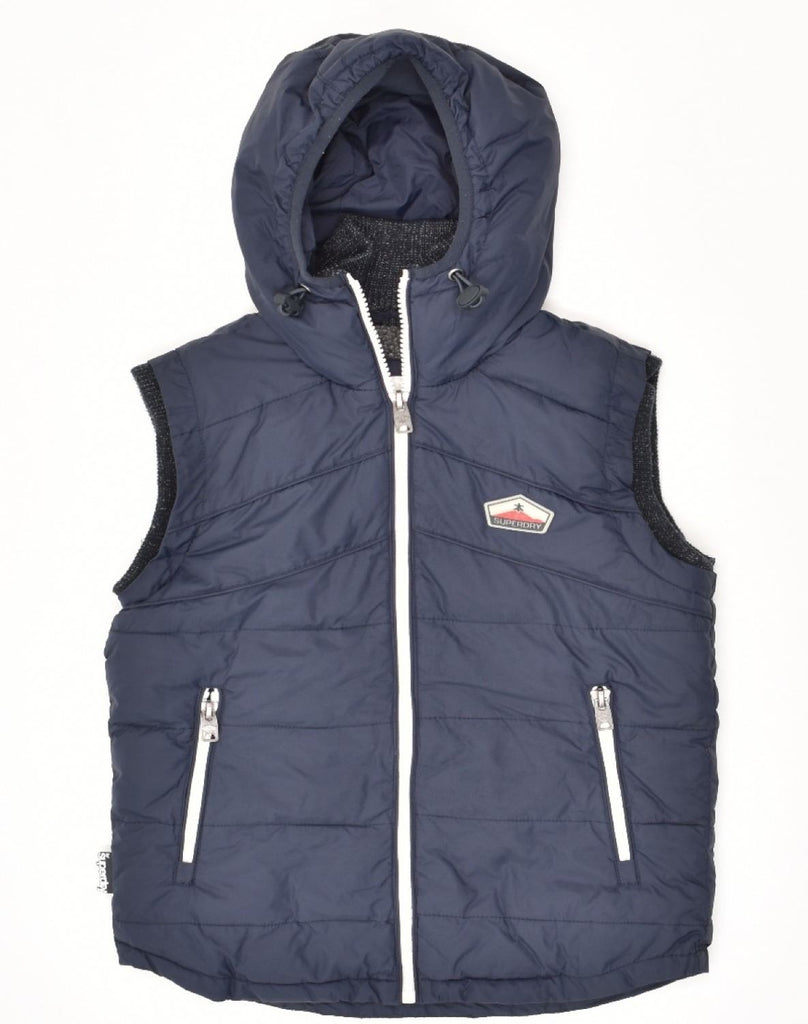 SUPERDRY Womens Hooded Padded Gilet UK 4 XS Navy Blue Polyester | Vintage Superdry | Thrift | Second-Hand Superdry | Used Clothing | Messina Hembry 