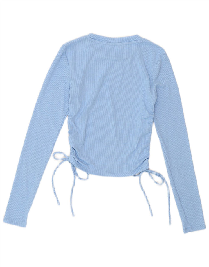 Zara Womens Crop Long Sleeve Blouse Top UK 8 Small Blue Polyester