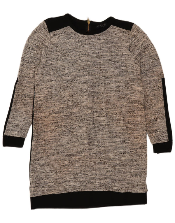 Zara Womens Long Sleeve Jumper Dress UK 14 Large Grey Colourblock Cotton