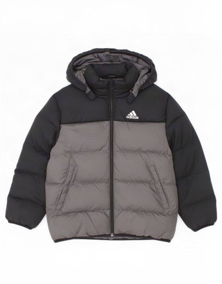 Adidas Boys Hooded Padded Jacket 6-7 Years Black Colourblock Polyester