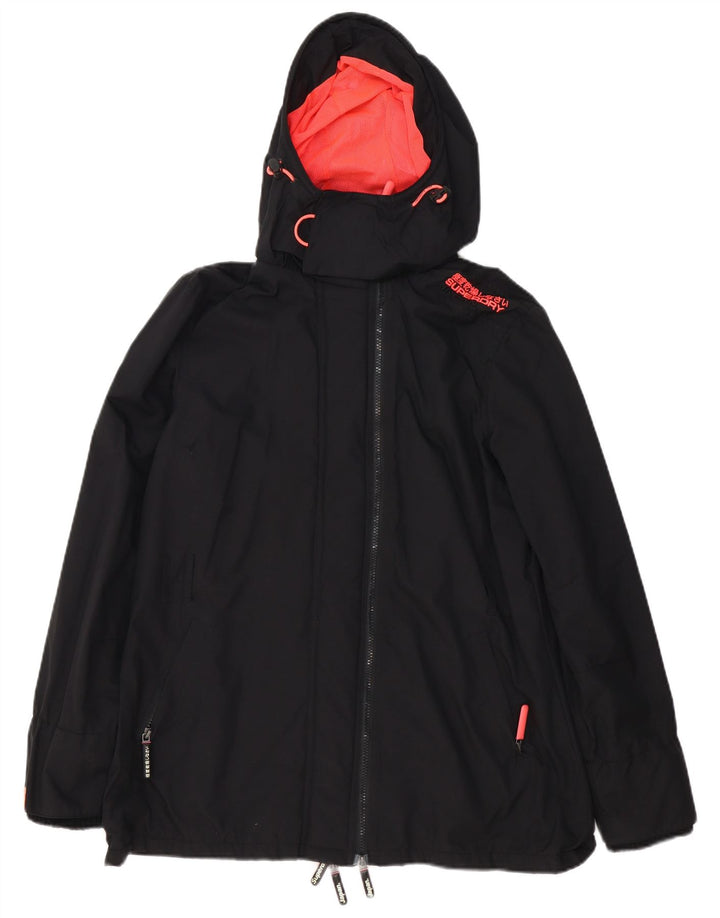 Superdry Womens The Windmac Hooded Rain Jacket UK 18 XL Black Polyester