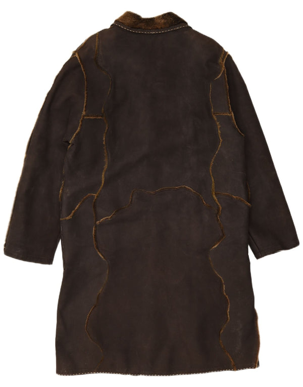 VINTAGE Womens Suede Overcoat UK 16 Large Brown