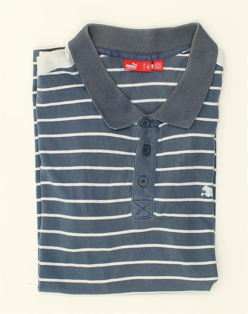 PUMA Mens Polo Shirt Large Blue Striped Cotton | Vintage Puma | Thrift | Second-Hand Puma | Used Clothing | Messina Hembry 