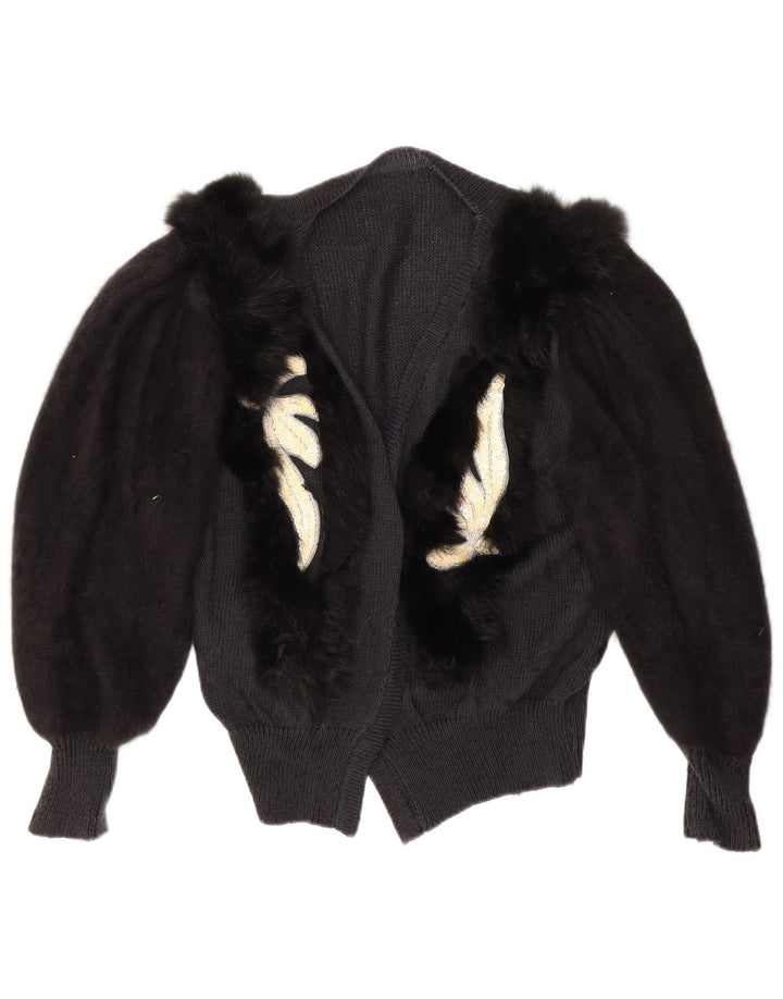 Vintage Womens Abstract Pattern Cardigan Sweater UK 14 Large Black