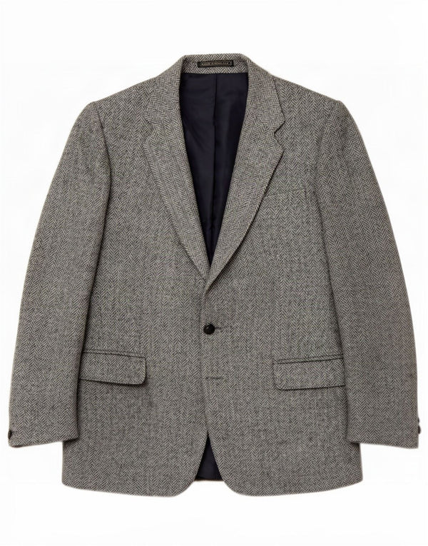 Charles Barker Mens Harris Tweed Blazer Jacket UK 40 Large Blue Herringbone
