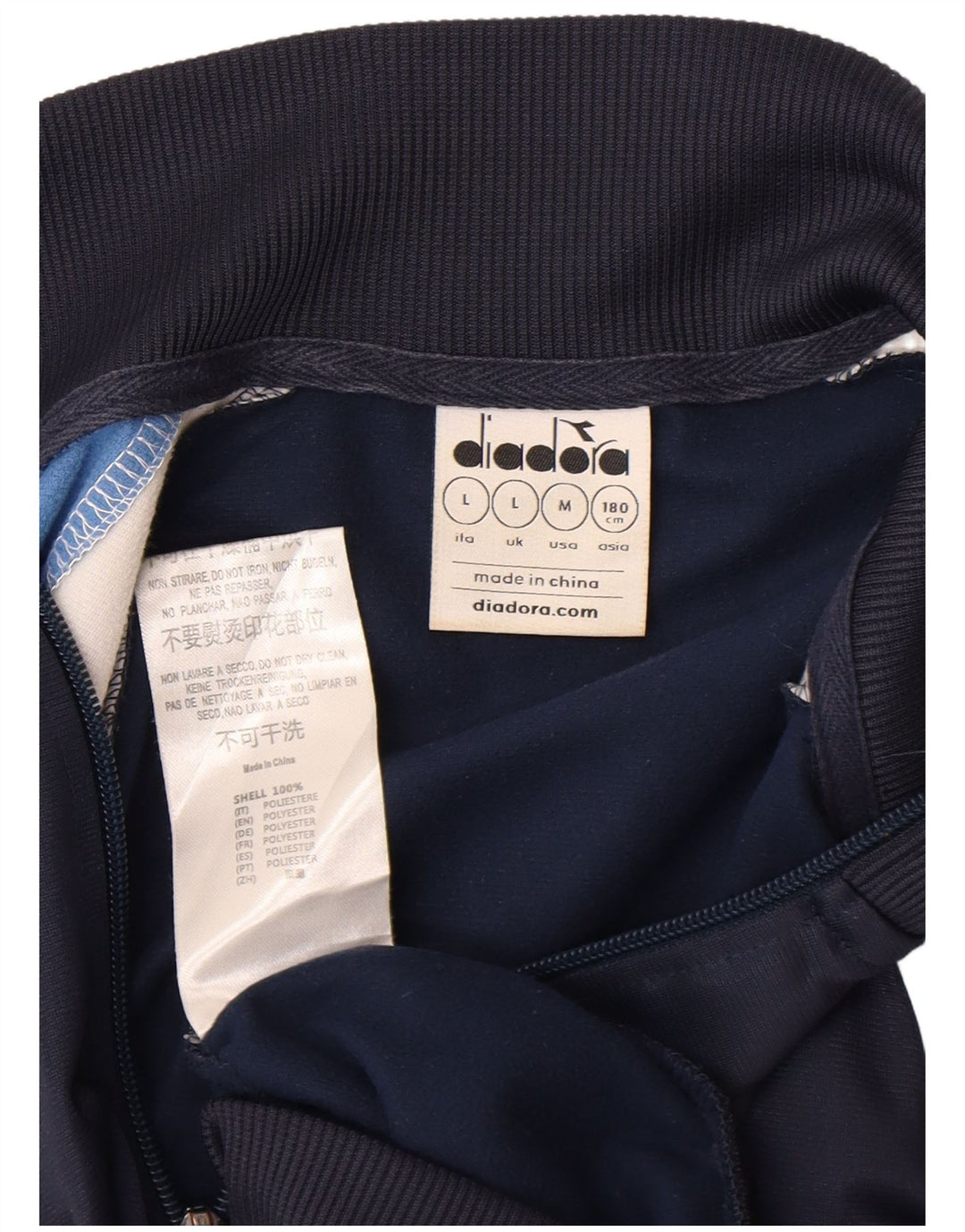 Diadora Mens Tracksuit Top Jacket Large Navy Blue Colourblock Polyester