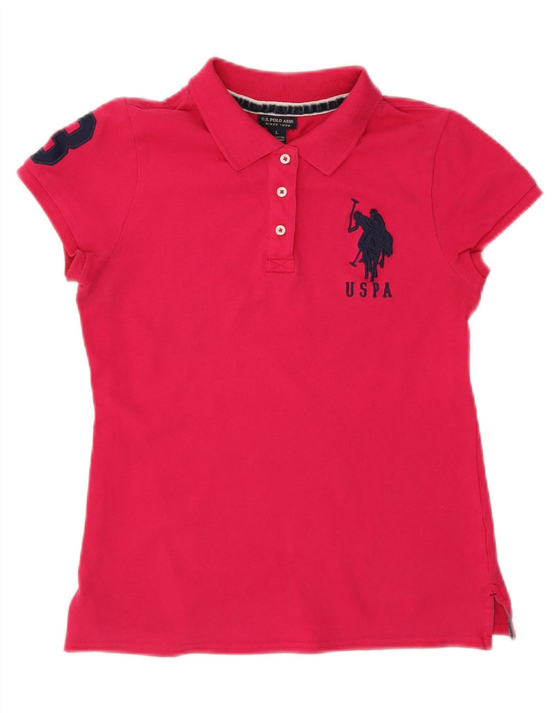 U.S. POLO ASSN. Girls Graphic Polo Shirt 11-12 Years Large Pink Cotton Vintage U.S. Polo Assn. and Second-Hand U.S. Polo Assn. from Messina Hembry 