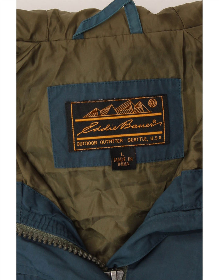 Eddie Bauer Womens Hooded Utility Jacket UK 16 Large Blue Nylon