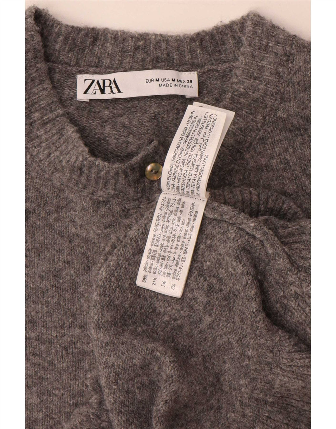 Zara Womens Cardigan Sweater UK 14 Medium Grey Polyester