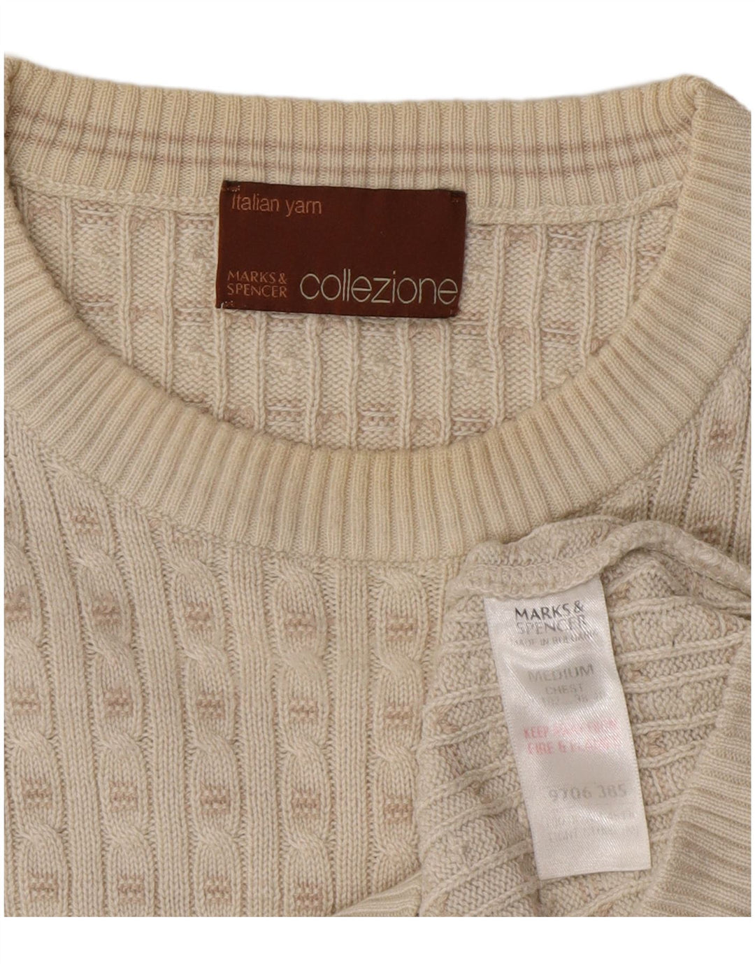 Marks & Spencer Mens Crew Neck Jumper Sweater Medium Off White Acrylic