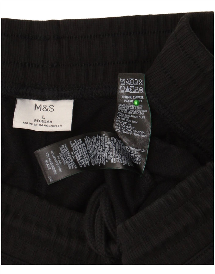 Marks & Spencer Womens Tracksuit Trousers UK 16 Large  Black Cotton