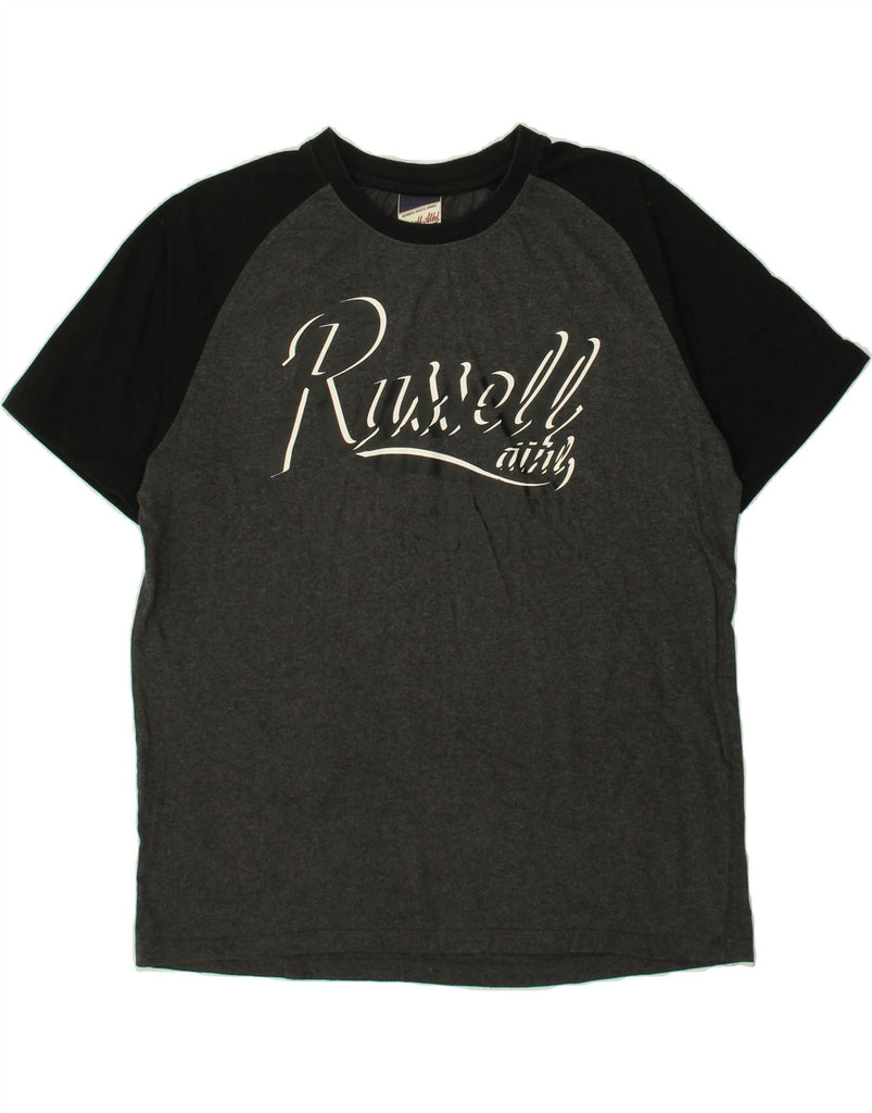 RUSSELL ATHLETIC Mens Graphic T-Shirt Top XL Grey Colourblock Cotton Vintage Russell Athletic and Second-Hand Russell Athletic from Messina Hembry 