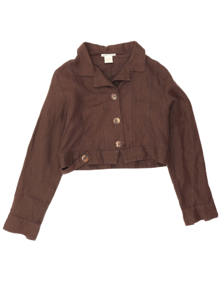 Sarah Pacini Womens Crop Oversized Bomber Jacket US 2 XS Brown Linen