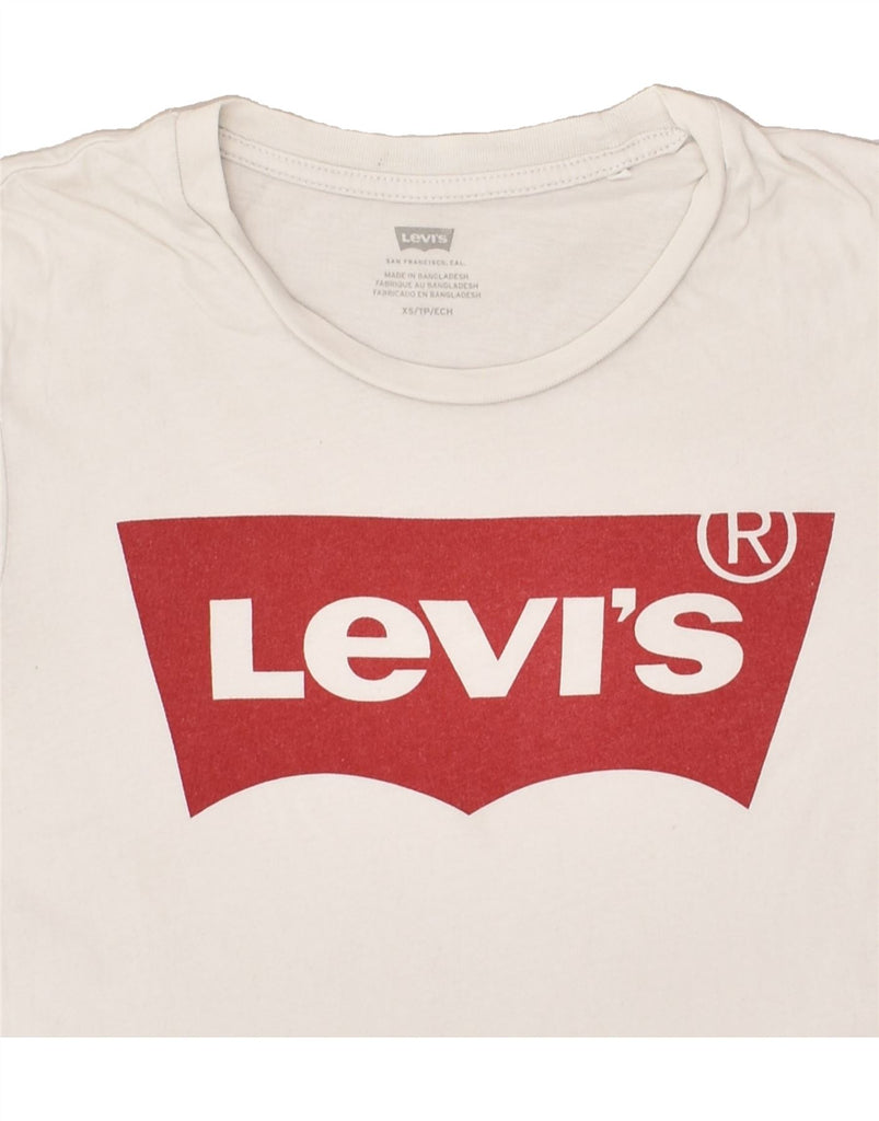 LEVI'S Womens Graphic T-Shirt Top UK 6 XS Off White Cotton | Vintage Levi's | Thrift | Second-Hand Levi's | Used Clothing | Messina Hembry 