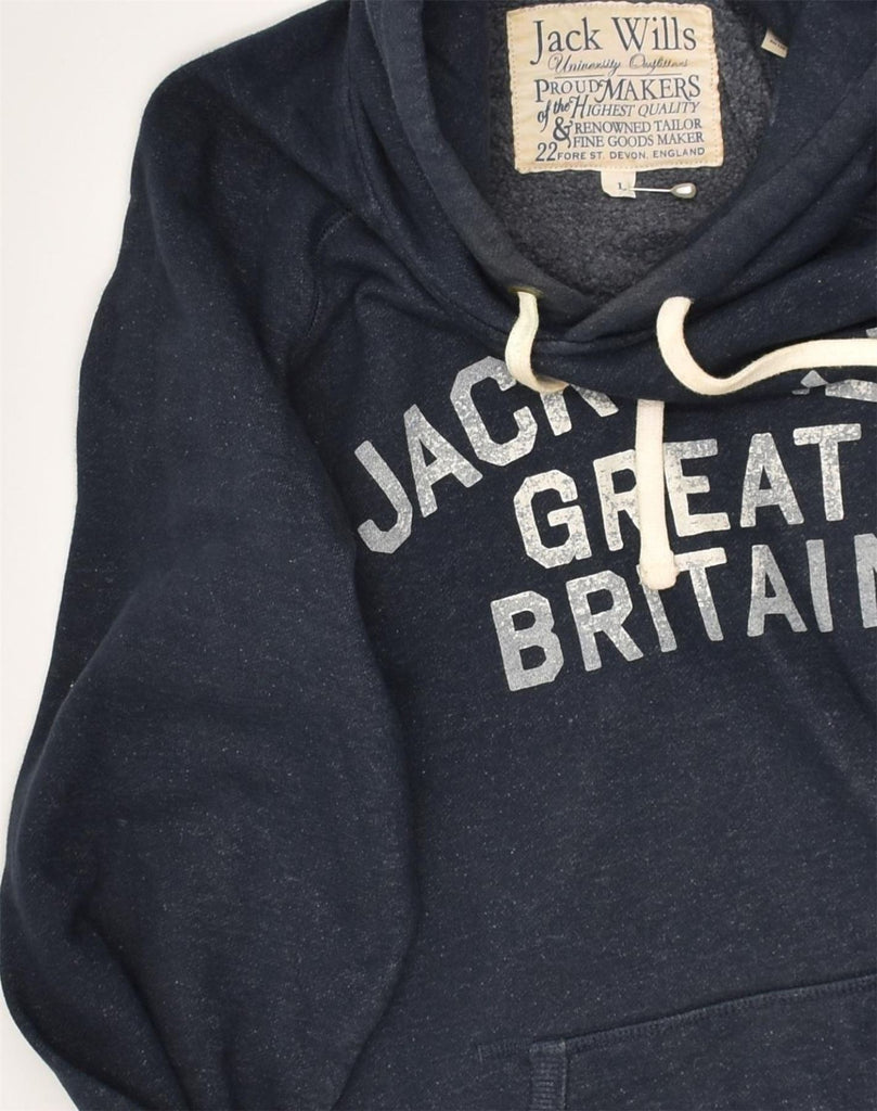 JACK WILLS Mens Graphic Hoodie Jumper Large Navy Blue Cotton | Vintage Jack Wills | Thrift | Second-Hand Jack Wills | Used Clothing | Messina Hembry 