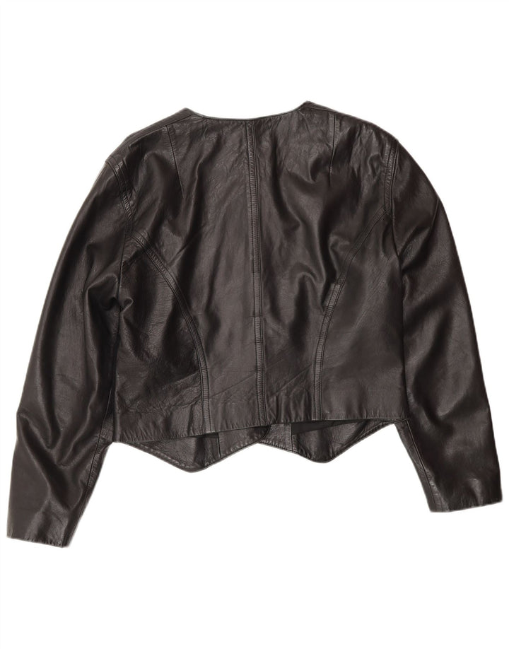 BOGNER Womens Crop Leather Jacket UK 14 Medium Black