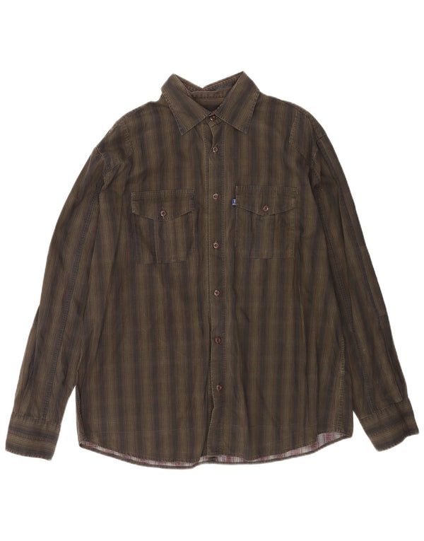 Trussardi Jeans Mens Shirt 3XL Green Striped Cotton