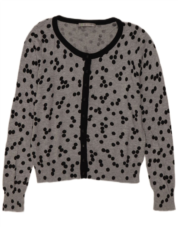 Marks & Spencer Womens Cardigan Sweater UK 10 Small Grey Polka Dot