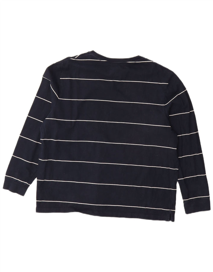 MARKS & SPENCER Mens Top Long Sleeve 2XL Navy Blue Striped Cotton