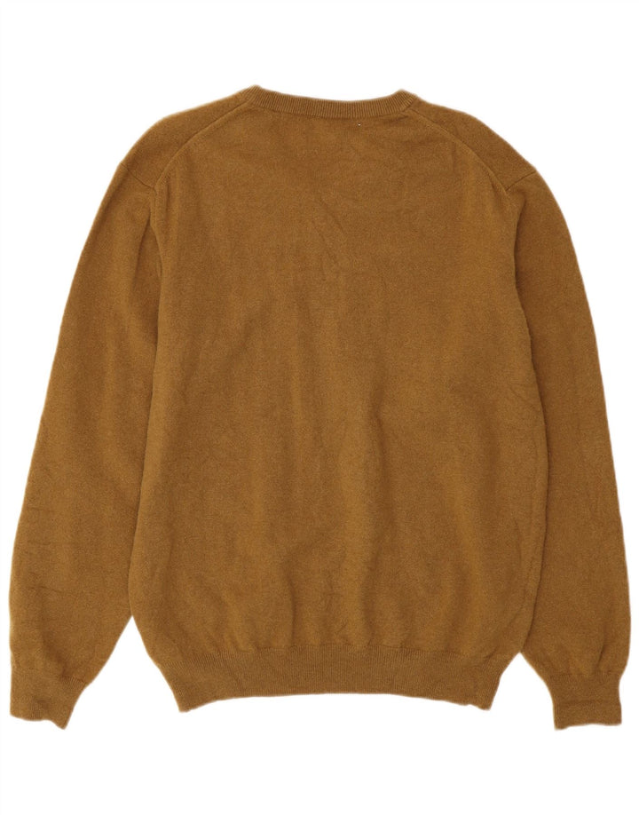 GANT Mens V-Neck Jumper Sweater XL Khaki Lambswool