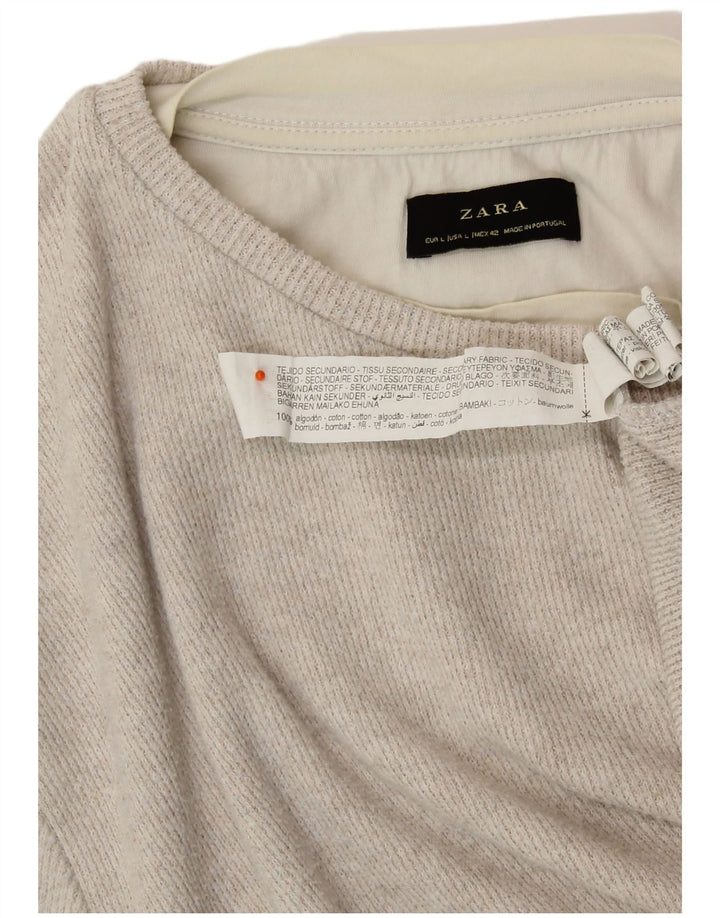 ZARA Womens Top Long Sleeve UK 16 Large Beige Cotton