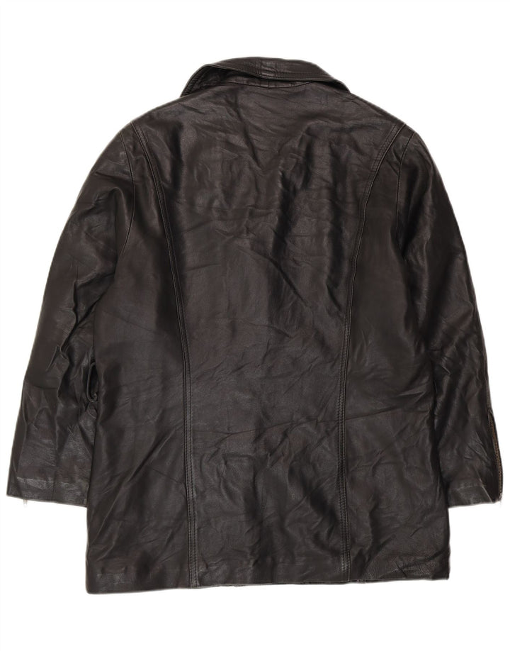 VINTAGE Womens Oversized Leather Jacket UK 10 Small Black