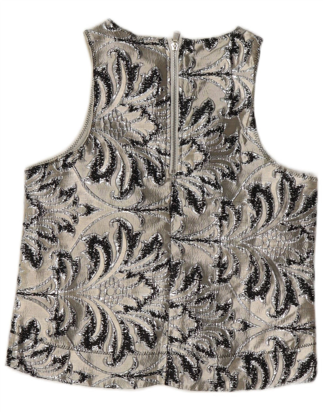 Vintage Womens Sleeveless Blouse Top UK 10 Small Grey Paisley Polyester