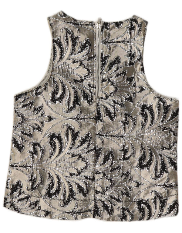 Vintage Womens Sleeveless Blouse Top UK 10 Small Grey Paisley Polyester