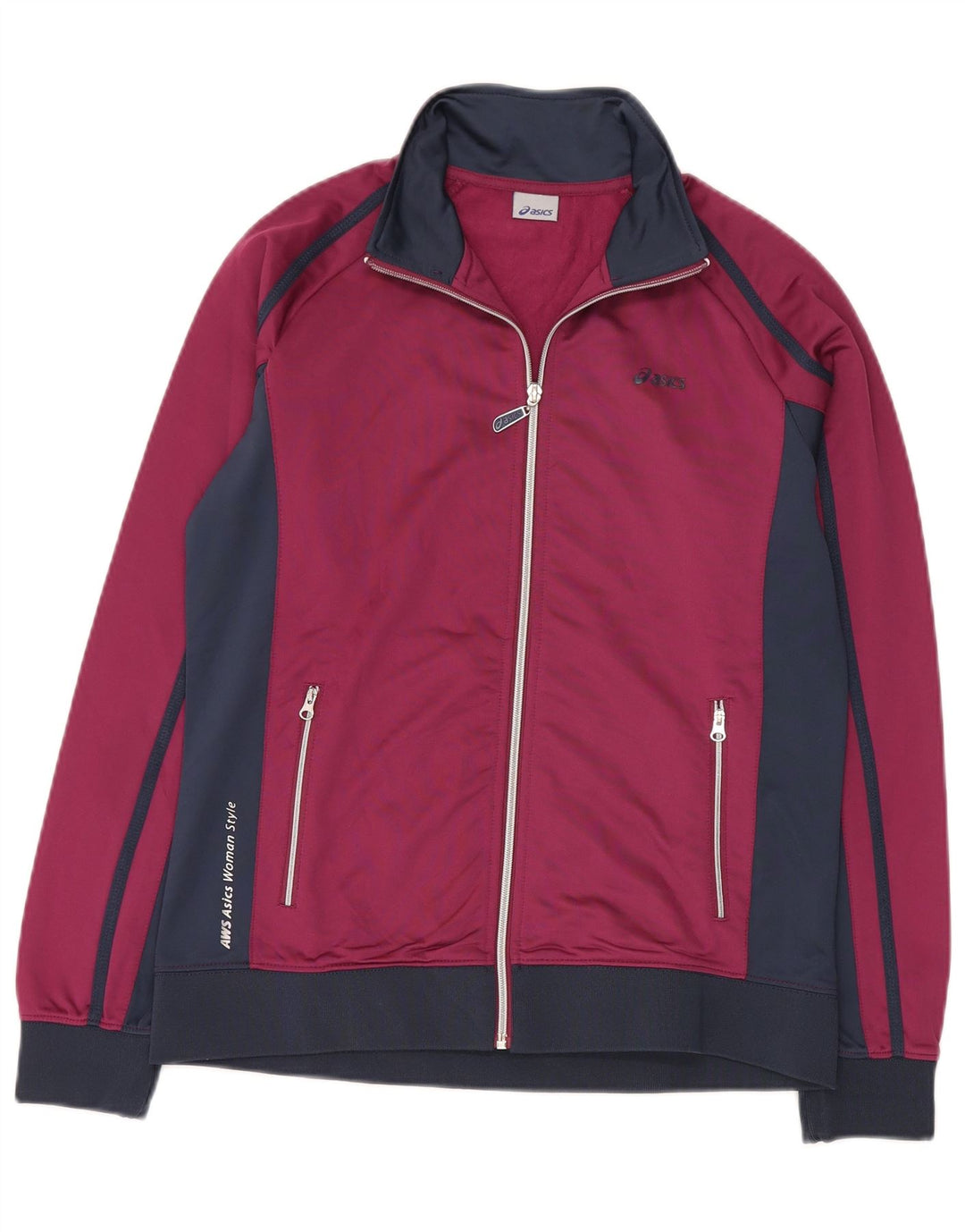 Asics Womens Tracksuit Top Jacket UK 18 XL Burgundy Colourblock Polyester
