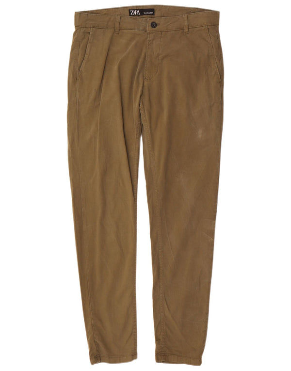 Zara Mens Slim Chino Trousers EU 42 Large W32 L30 Khaki Cotton